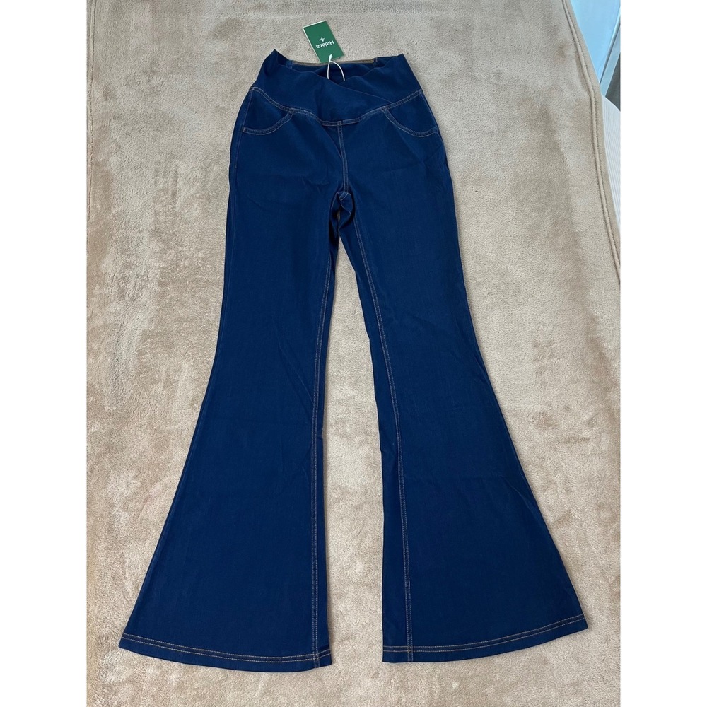 Halara‎ Flex Denim Flare Leggings Women's S Dark Wash Crossover High Waisted New